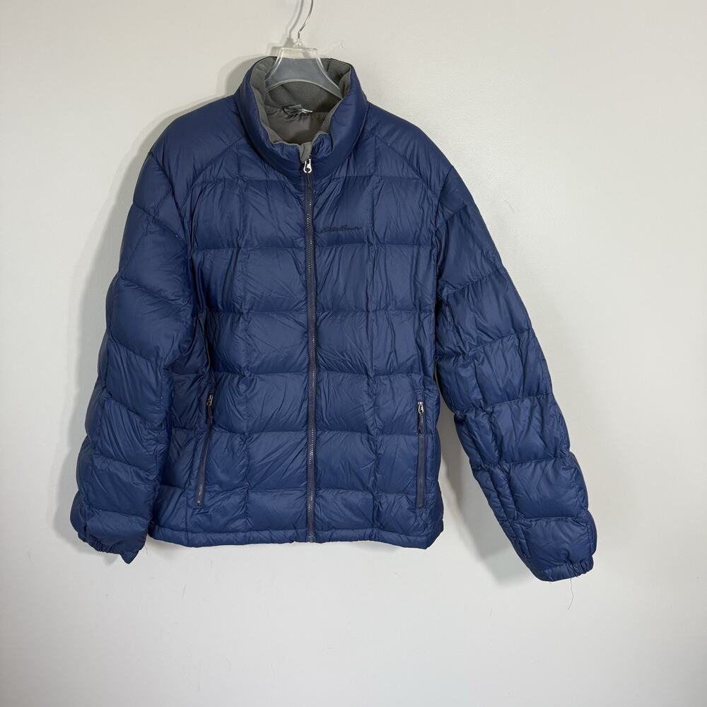 Eddie Bauer Blue Down Filled Puffer Jacket Mens Large Zip Pockets